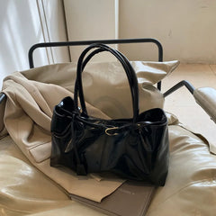 Glossy Faux Leather Top Handle Bag
