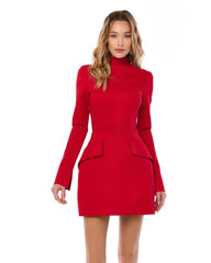 Turtleneck structured peplum blazer red