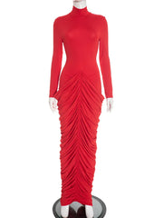 Turtleneck Ruched Long Sleeve Maxi Dress