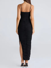 Black dress with a slit- back