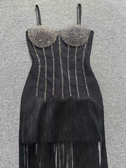 Corset Spaghetti Strap Beaded Fringe Gown