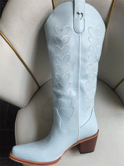Heart Embroidery Pointed Toe Western Boots