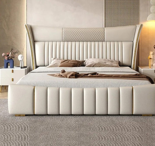 Bed Light 1.5M / 1.8M Leather Solid Wood Double Bed Frame
