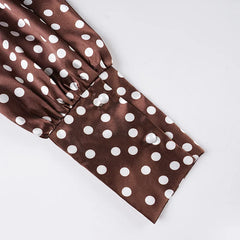Polka Dot Satin Lantern Sleeve Tie-Neck Blouse