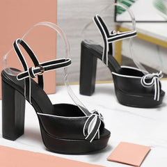 Platform Bow Strap Square Heels