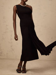 Diagonal Neck Midi Dress | Off-Shoulder Folded Elegance