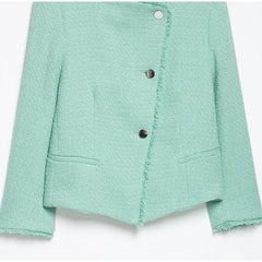 Textured Cropped Fringed Collar Jacket