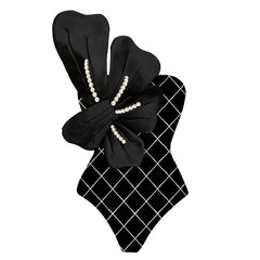 One-Piece Swimsuit With Pearl Embellishment and Matching Wrap Skirt