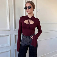 Mock Neck Cutout Bell Sleeve Top