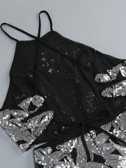 Silver Floral Sequin Halter Gown – Elegant Evening Dress