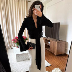 V neck bell sleeve wrap top
