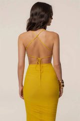 Ruched High Slit Spaghetti Strap Maxi Dress