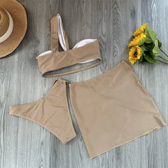 Twisted One Shoulder Top and Skirt Bikini