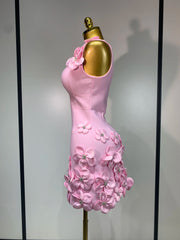 3d Flower Detail V-Neck Sleeveless Bandage Mini Gown