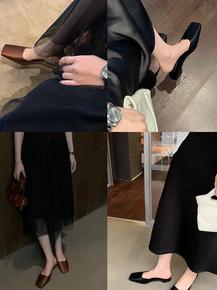 Collage of a person wearing different shoes in various settings.