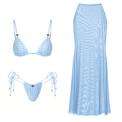 Gingham Bikini and Skirt Beachwear Set