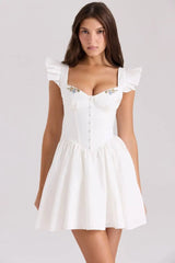 Embroidery Ruffle Strap A-line Mini Dress