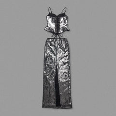 Sequin Corset Crop Top And Maxi Skirt Set