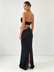 Halter neck floral maxi dress back view
