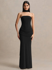 Strapless Choker Neck Gathered Waist Maxi Dress