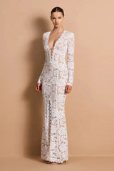 Lace Plunge Neck Maxi Dress