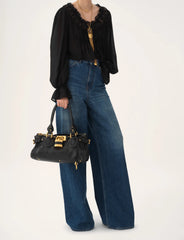 Gold Lock Leather Tote Bag