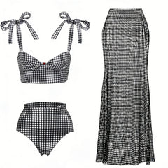 Gingham Bikini and Skirt Beachwear Set