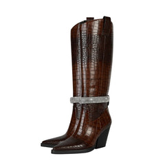 Embellished Pointed Toe Knee-High Western Boots