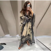 Flamingo print maxi dress on model