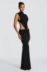 Cutout high neck sleeveless maxi dress