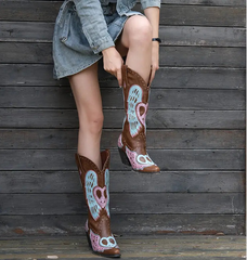 Embroidered Wing Detail Cowgirl Boots