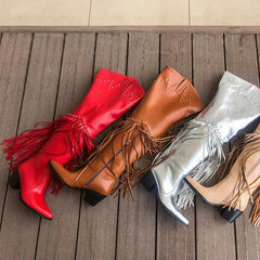 Fringed Pointed Toe Heeled Boots
