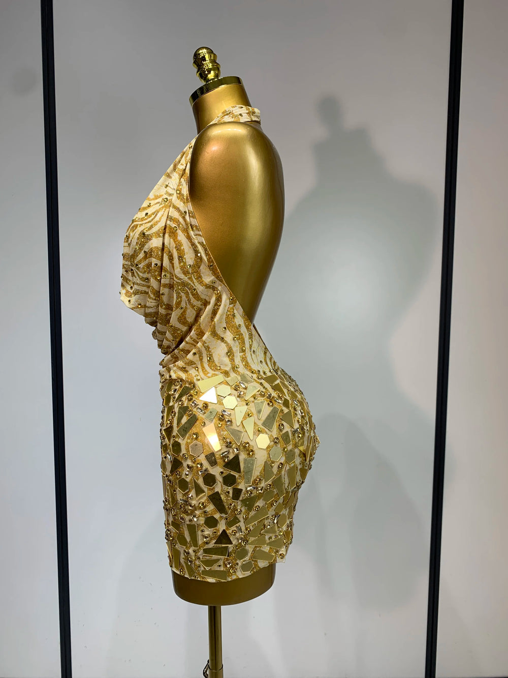 Sequins Zebra Print Halter Mini Dress Back View