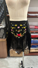 Embroidered Floral Fringe Mini Skirt