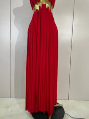 Gold Trim Halter Neck Maxi Dress