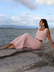 Scalloped Edge Knit Crop Top & Maxi Skirt Two-Piece Set
