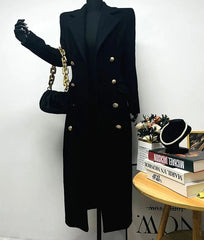 Double-Breasted Wool Long Coat with Gold Buttons