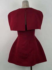 Red Cape Sleeve Corset Mini Dress with Waist Boning