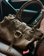 Structured Rivet Lock Shoulder Bag