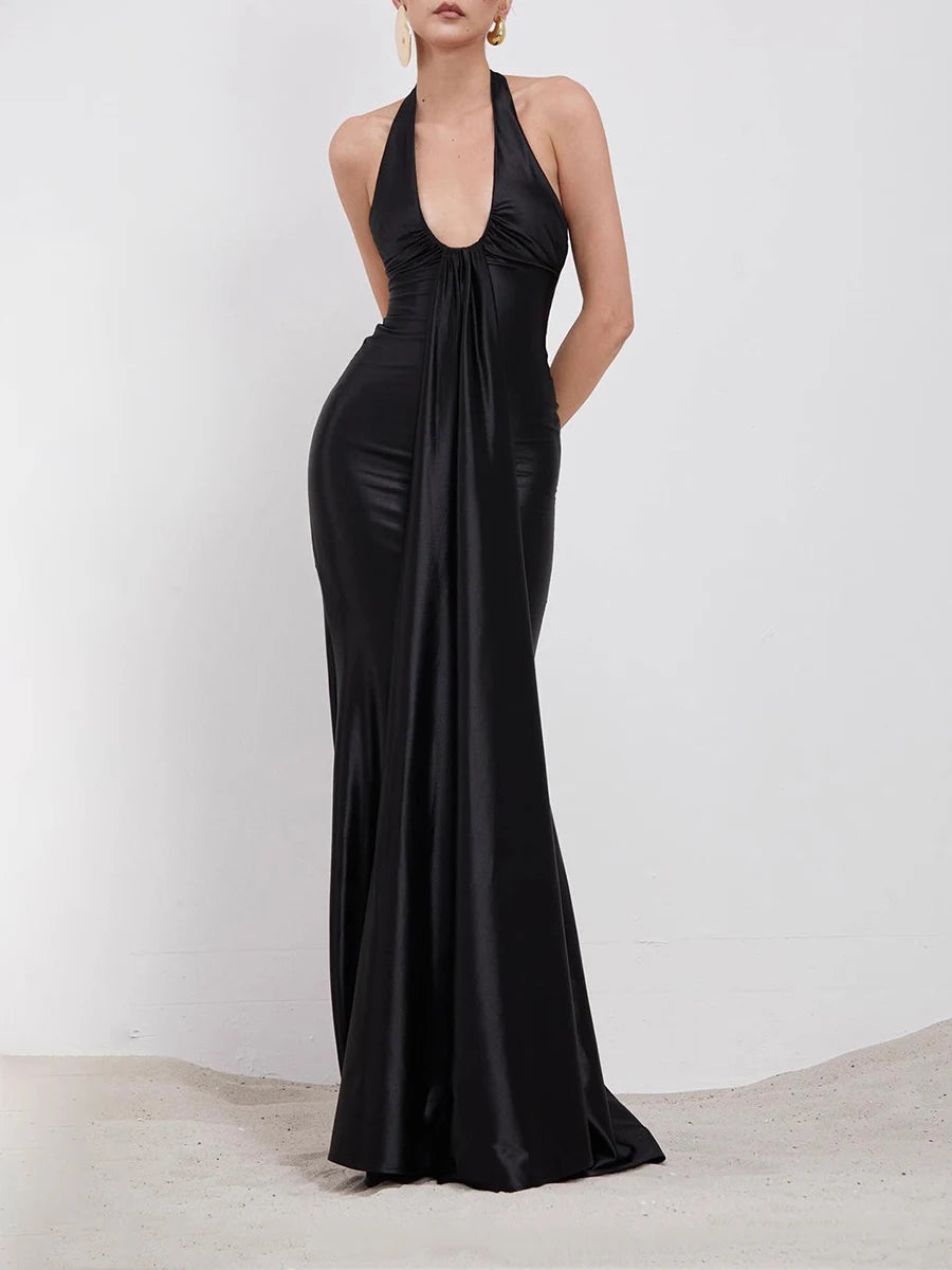 Black evening gown on a white background
