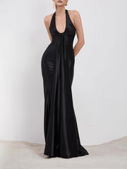 Black evening gown on a white background