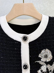 Embroidered Round Neck Short Sleeve Knitted Mini Dress