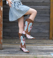 Embroidered Wing Detail Cowgirl Boots