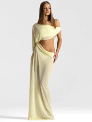 Draped Cutout One Shoulder Maxi Dress