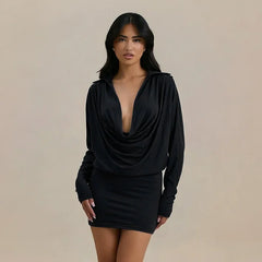 Cowl Neck Long Sleeve Mini Dress