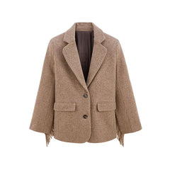 Fringe Sleeve Wool-Blend Tassel Blazer Coat