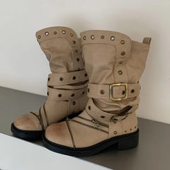 Buckle Zip Studded Ankle Boots
