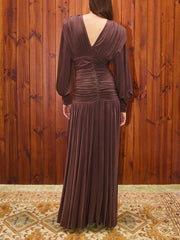 Brown Draped Sequin Star Embellished Maxi Dress