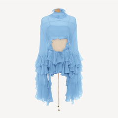 Sheer Chiffon Ruffle Blouse & Flowing Maxi Skirt Set