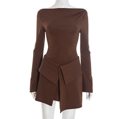 Brown dress on a mannequin against a white background